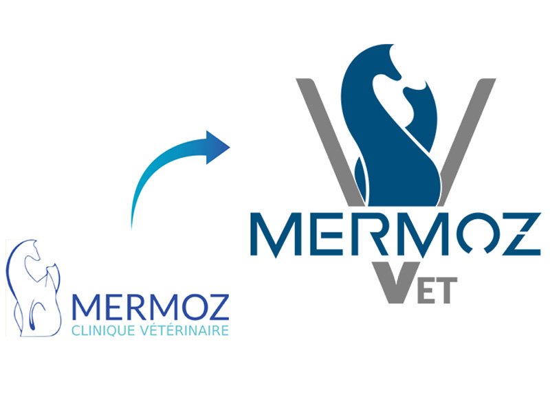 Évolution du logo de la clinique vétérinaire Mermoz (Lyon) à l'occasion de son démégagement.